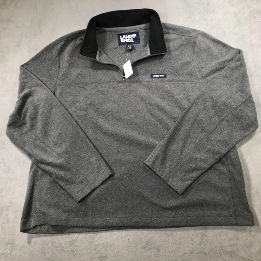 Lands End Sweater Men's 2XL XXL Gray Fleece 1/4 Zip Pullover Jacket NEW